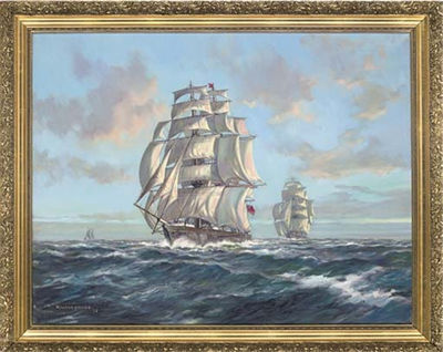 Tea Clippers Racing Home by Roland Davies - Auction record, sale price, and art valuation. Compare with similar artists and explore comparable artworks.