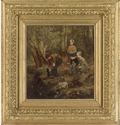 Christening Pompey, group portrait of four children with a puppy on the banks of a river by John Henry Dell - Auction record, sale price, and art valuation. Compare with similar artists and explore comparable artworks.