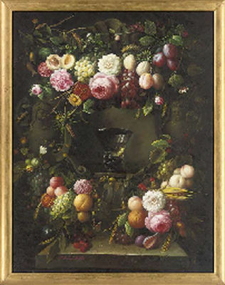 Roses, Tulips, Peonies, Grapes, Lemons and Butterflies, With a Roemer on a Ledge; and Roses, Grapes, Peaches, Thistles and Corn, With a Roemer on a Ledge (Pair) by Thomas Webster - Auction record, sale price, and art valuation. Compare with similar artists and explore comparable artworks.