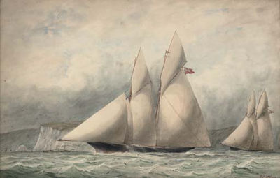 Cambria and Sappho in close quarters off the Isle of Wight by William Edward Atkins - Auction record, sale price, and art valuation. Compare with similar artists and explore comparable artworks.