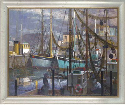 Fishing boats moored in Brixham harbour