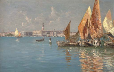 Fishing Vessels Moored Before Venice by Ferdinando Silvani - Auction record, sale price, and art valuation. Compare with similar artists and explore comparable artworks.