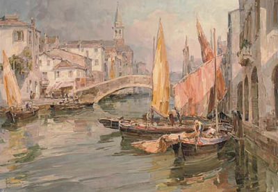 Sample artwork by Angelo Brombo (1893 - 1962), known for painting (scenes of venice) - View similar artists and auction records