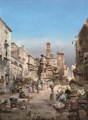 A market at the Forum of Nerva, Rome by Robert Alott - Auction record, sale price, and art valuation. Compare with similar artists and explore comparable artworks.