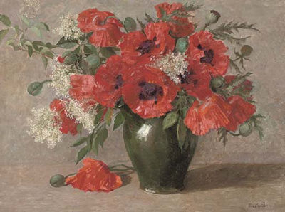 Poppies in a Green Vase by Stefanie Trautweiller - Auction record, sale price, and art valuation. Compare with similar artists and explore comparable artworks.