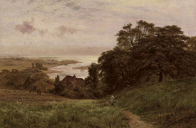 Children on a hillside overlooking an estuary