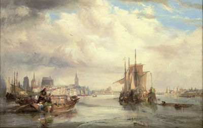 Market barges on the Rhine at Cologne