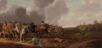 Sample artwork by Jan Jacobsz Van der Stoffe (1611 - 1682), known for classical real landscape, figure and battle scene painting, horses - View similar artists and auction records