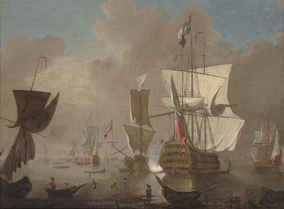 A Flagship Arriving at Her Anchorage in the Nore and Announcing Her Arrival with a Salute