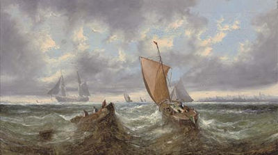 Fishing Vessels in a Swell, a Busy Shipping Lane Beyond