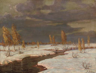 A winter river at dusk