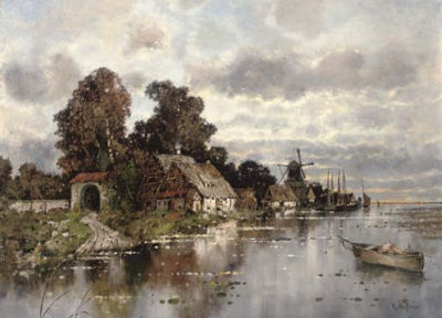 A Dutch waterway at dusk