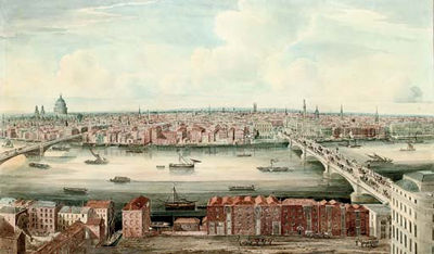 A panorama of the Thames up river from London Bridge