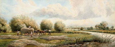 Gathering Hay Beside the Thames by Joseph Reed - Auction record, sale price, and art valuation. Compare with similar artists and explore comparable artworks.
