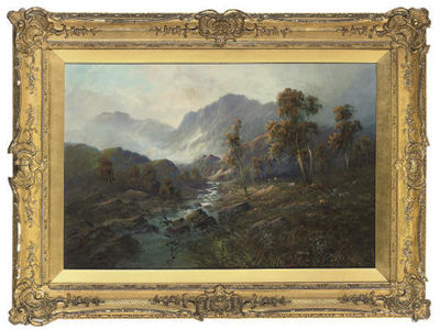 Sheep grazing beside a Highland stream