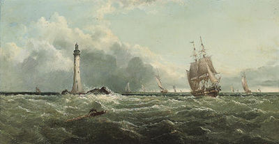 A brig off the Eddystone Lighthouse