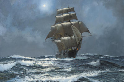 The clipper Argonaut running free in the moonlight
