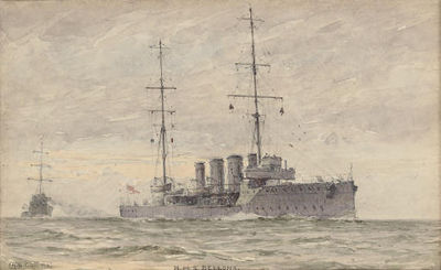 H.M.S. Bellona on exercise at sea (illustrated); and H.M.S. Indefatigable at sea