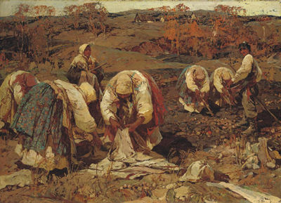 The Potato harvest in Belorussia by Stephan Fedorovic Kalesnikoff - Auction record, sale price, and art valuation. Compare with similar artists and explore comparable artworks.