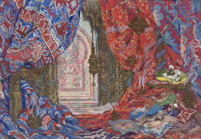Stage design for Oberon: Act II, Scene 1a: La reggia del Califf by Nikolai Alexandrovich Benois - Auction record, sale price, and art valuation. Compare with similar artists and explore comparable artworks.