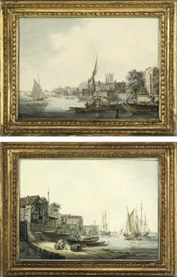 On the Thames near Westminster; and The Old King's Head on the Thames
