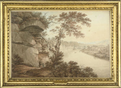 A view down the River Avon, near Bristol, with anchored shipping in the distance by Thomas Hearne - Auction record, sale price, and art valuation. Compare with similar artists and explore comparable artworks.