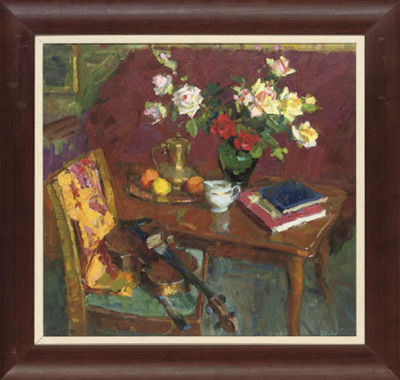 Roses and a violin by Vladimir Shvab - Auction record, sale price, and art valuation. Compare with similar artists and explore comparable artworks.