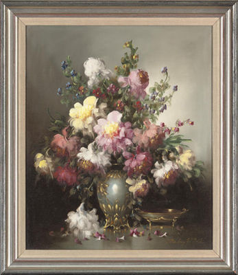 Assorted camelias in a vase