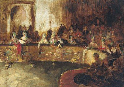 At the theatre by George Sheringham - Auction record, sale price, and art valuation. Compare with similar artists and explore comparable artworks.