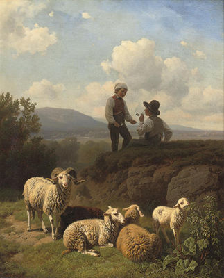 Young shepherds having a smoke