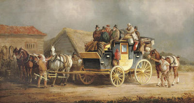 The Worcester to London coach changing horses