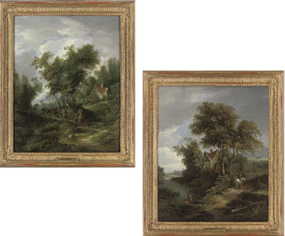 Anglers before a cottage, a horse and rider passing nearby; and Figures crossing a wooden bridge, a cottage in the distance by Edward Charles Williams - Auction record, sale price, and art valuation. Compare with similar artists and explore comparable artworks.