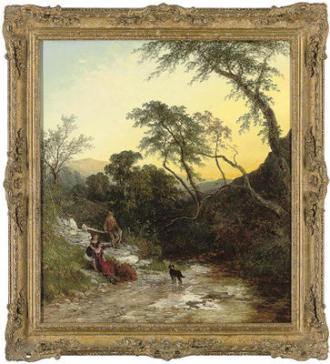 Figures resting beside a stream by George Augustus Williams - Auction record, sale price, and art valuation. Compare with similar artists and explore comparable artworks.