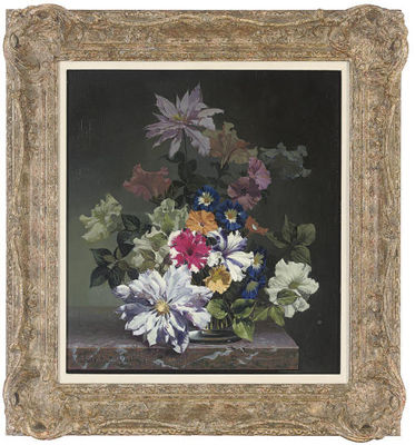 Clematis and morning glory by Bennett Oates - Auction record, sale price, and art valuation. Compare with similar artists and explore comparable artworks.