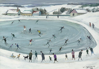 L'étang gelé aux patineurs