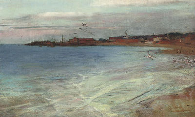 Looking towards North Berwick, East Lothian from the West, the Bass Rock in the distance