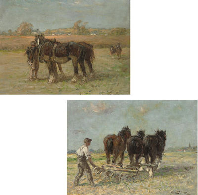 Ploughing the fields; and Shire horses in a field (pair) by George Smith - Auction record, sale price, and art valuation. Compare with similar artists and explore comparable artworks.