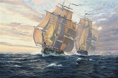 The British 36-gun frigate Belvidera, Captain Richard Byron, under pursuit by Commodore Rodger's U.S. Squadron, President, United States, Hornet, Congress and Argus, 23rd June 1812 by William Bolton - Auction record, sale price, and art valuation. Compare with similar artists and explore comparable artworks.