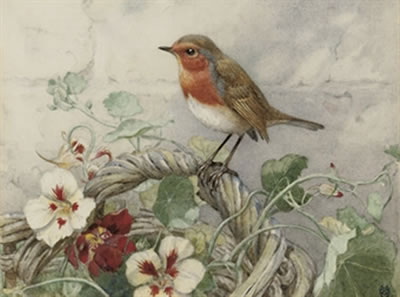 A robin perched on a basket of primroses by Winifred Marie Louise Austen - Auction record, sale price, and art valuation. Compare with similar artists and explore comparable artworks.