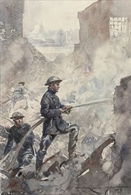 Firefighters at work in the wake of the Blitz