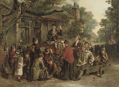 A peddler outside the Bull's Head