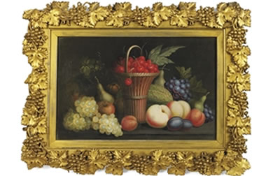 Cherries in a basket with grapes, peaches, pears, apples and a watermelon on a ledge by Gustavus Hamilton - Auction record, sale price, and art valuation. Compare with similar artists and explore comparable artworks.