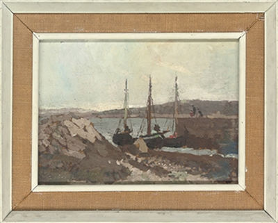 Boats moored in the harbour, Connemara