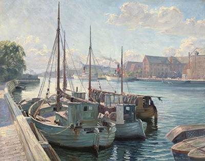 Boats moored at a quay, Copenhagen