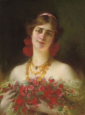 Portrait of a young maiden with red wild flowers by Sarkis Diranian - Auction record, sale price, and art valuation. Compare with similar artists and explore comparable artworks.