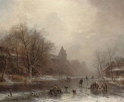 Skaters in a winter landscape