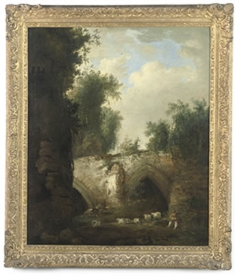 Old Abbot's Bridge, Bury St. Edmunds, with a shepherd and his flock resting in the shade