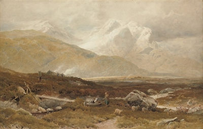 Figures and sheep in a highland valley with mountains beyond by Joseph Reed - Auction record, sale price, and art valuation. Compare with similar artists and explore comparable artworks.
