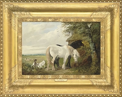 Horses and chickens in a farmyard; and Horses and goats in a field (pair) by Henry Charles Woollett - Auction record, sale price, and art valuation. Compare with similar artists and explore comparable artworks.