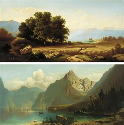 Harvesters; and Fishing on an Alpine lake (a pair)